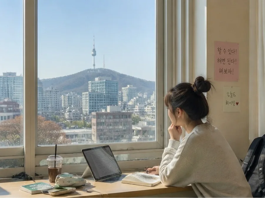 ソウルの部屋で勉強する